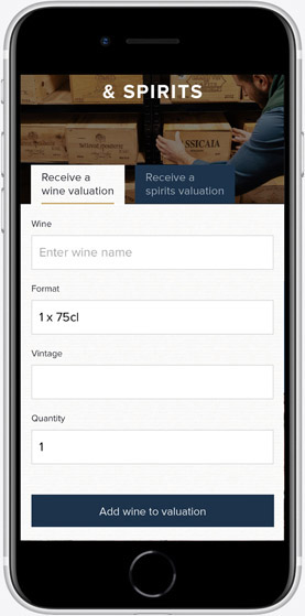 thelondonwinecellar.com valuation form screenshot on mobile